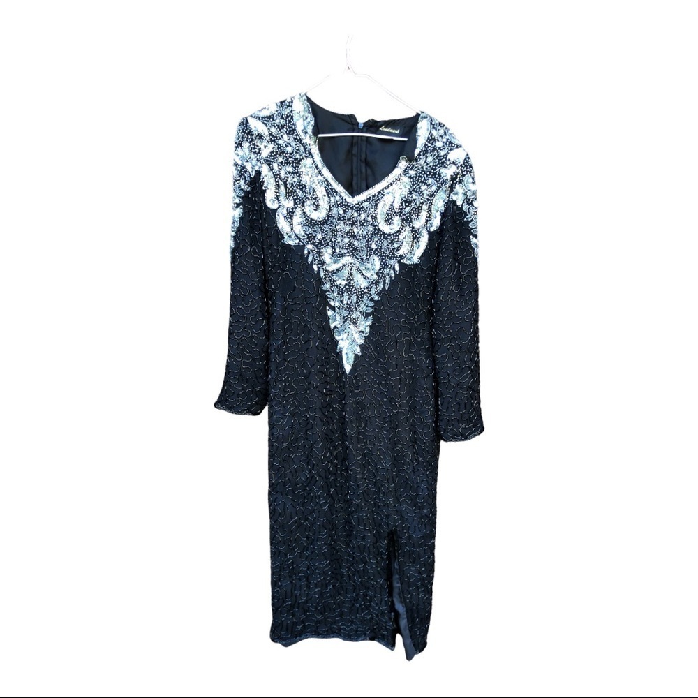 Vintage Landmark Silk  Beaded Dress Size Small